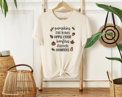 Pumpkins Fall Leaves Apple Cider Bonfires Flannels Hayrides Shirt, Fall Themed T-Shirt, Fall Lover Gift, Flannels Hayrides Tee, Fall Vibes
