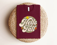 Hello Fall T-Shirt, Vintage Fall Shirt, Fall Vibes Tee, Women's Fall Clothing, Autumn Leaves Shirt, Fall Season T-Shirt, Fall Gift For Her