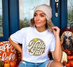 Hello Fall T-Shirt, Vintage Fall Shirt, Fall Vibes Tee, Women's Fall Clothing, Autumn Leaves Shirt, Fall Season T-Shirt, Fall Gift For Her