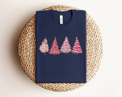 Pink Christmas Tree Shirt, Christmas Shirts With Holiday Lights, Christmas Crewneck, Pink Christmas Shirt, Christmas Tree Shirt, Pink Tree