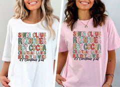 Santa Claus Reindeer Hot Cocoa Shirt, Christmas Lights T-Shirt, Santa Tee, Christmas Vibes Shirt, Santa Claus, Winter Clothing, Xmas Gifts