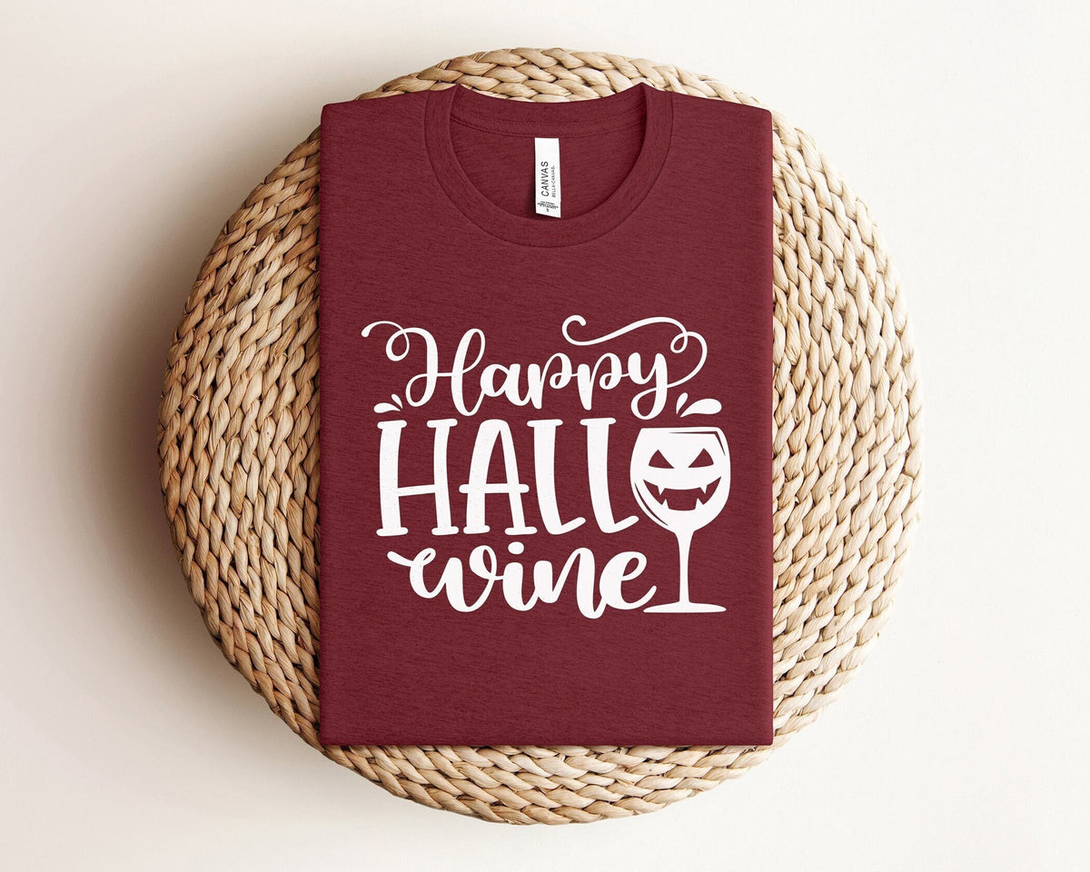 Happy Hallowine Shirt, Wine Lover T-Shirt, Wine Glass T-Shirt, Funny Halloween Shirt, Halloween Matching Outfit, Halloween Themed Tee
