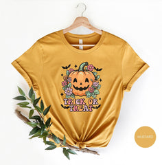 Trick Or Treat Floral Pumpkin Shirt, Pumpkin Patch Tee, Pumpkin Lover Gift, Pumpkin Season Outfit, Halloween Party Shirt, Spooky Season Tee