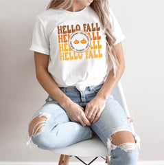 Hello Fall Pumpkins Shirt, Fall Lover Shirts, Cute Fall T-Shirt, Autumn Tee, Welcome Fall Shirt, Pumpkin Patch Outfit, Pumpkin Lover T-Shirt
