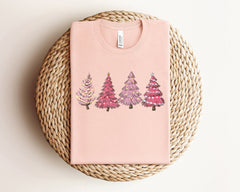Pink Christmas Tree Shirt, Christmas Shirts With Holiday Lights, Christmas Crewneck, Pink Christmas Shirt, Christmas Tree Shirt, Pink Tree