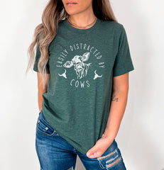 Easily Distracted By Cows Shirt, Funny Cow T-Shirt, Farm Animal Shirt, Farm Life T-Shirt, Humorous Saying Tee, Country Shirt, Cow Lover Gift