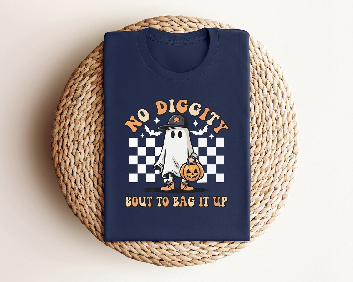 No Diggity Bout To Bag It Up Halloween T-Shirt, Cool Ghost with Monster Pumpkin Tee, Funny Ghost Outfit, Cute Halloween Gift, Spooky Vibes