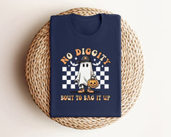 No Diggity Bout To Bag It Up Halloween T-Shirt, Cool Ghost with Monster Pumpkin Tee, Funny Ghost Outfit, Cute Halloween Gift, Spooky Vibes