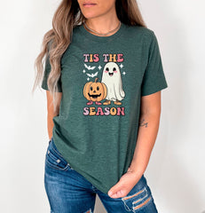 Tis The Season Halloween Shirt, Monster Pumpkin and Cute Ghost Crew Tee, Halloween Matching Outfit, Retro Halloween Shirt, Halloween Gift