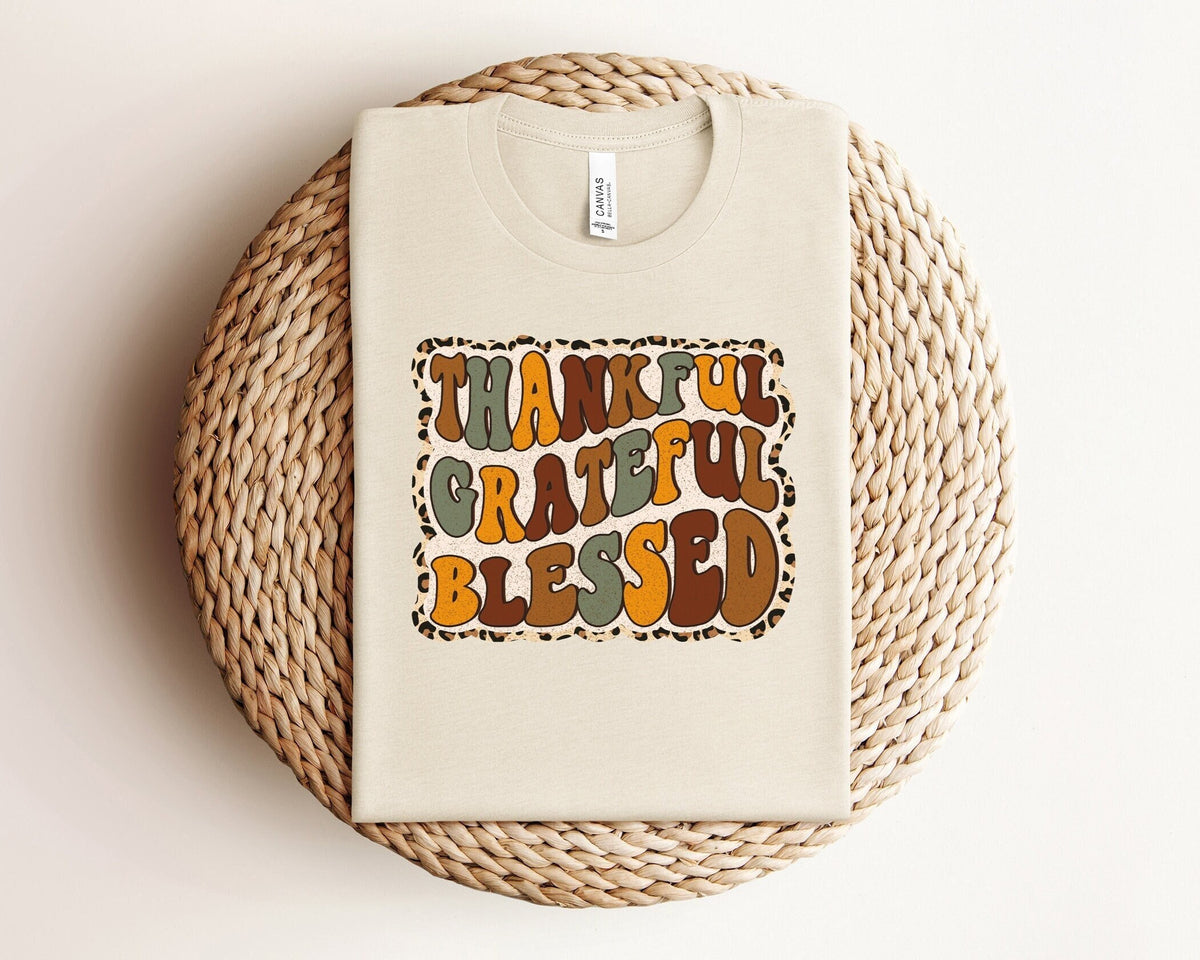 Thankful Grateful Blessed Shirt, Vintage Thanksgiving T-Shirt, Thankful And Blessed Shirt, Groovy Thanksgiving Tee, Thanksgiving Outfit