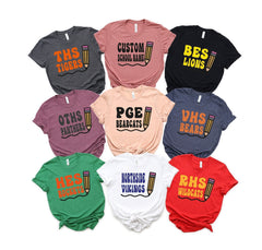 Custom School T-Shirts, Gift for Teacher, Mascot Team Shirts, Custom Mascot Shirt, Teacher Appreciation Gift, School Name Shirts