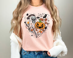 Halloween Doodles Heart Shirt, Spooky Vibes T-Shirt, Vintage Halloween, Spooky Season Crewneck, Halloween Themed Tee, Pumpkin Patch Shirt