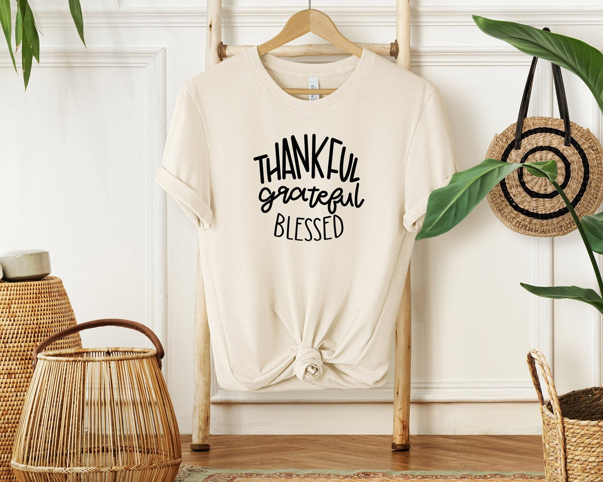 Thankful Grateful Blessed Shirt, Thanksgiving Crewneck, Thankful and Blessed Shirt, Gift for Mom, Thankful T-Shirt, Thanksgiving Party Shirt