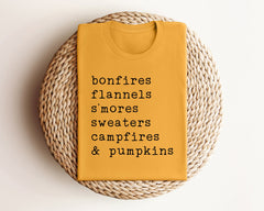 Fall T Shirts, Thanksgiving Shirts, Bonfires Flannels S'mores Sweaters Campfires & Pumpkins, Autumn Shirt, Fall Shirts for Women, Autumn Tee