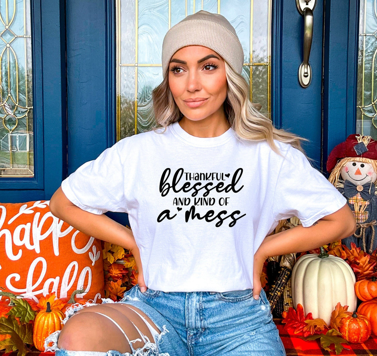 Thanksgiving Shirts, Thankful Shirt, Bless & Kind of A Mess, Fall T Shirts, Autumn Vibes Shirt, Fall Vibes Tees, Women Shirts, Blessed Shirt