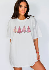 Pink Christmas Tree Shirt, Christmas Shirts With Holiday Lights, Christmas Crewneck, Pink Christmas Shirt, Christmas Tree Shirt, Pink Tree
