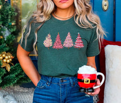 Pink Christmas Tree Shirt, Christmas Shirts With Holiday Lights, Christmas Crewneck, Pink Christmas Shirt, Christmas Tree Shirt, Pink Tree