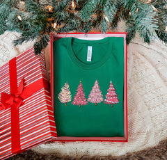 Pink Christmas Tree Shirt, Christmas Shirts With Holiday Lights, Christmas Crewneck, Pink Christmas Shirt, Christmas Tree Shirt, Pink Tree