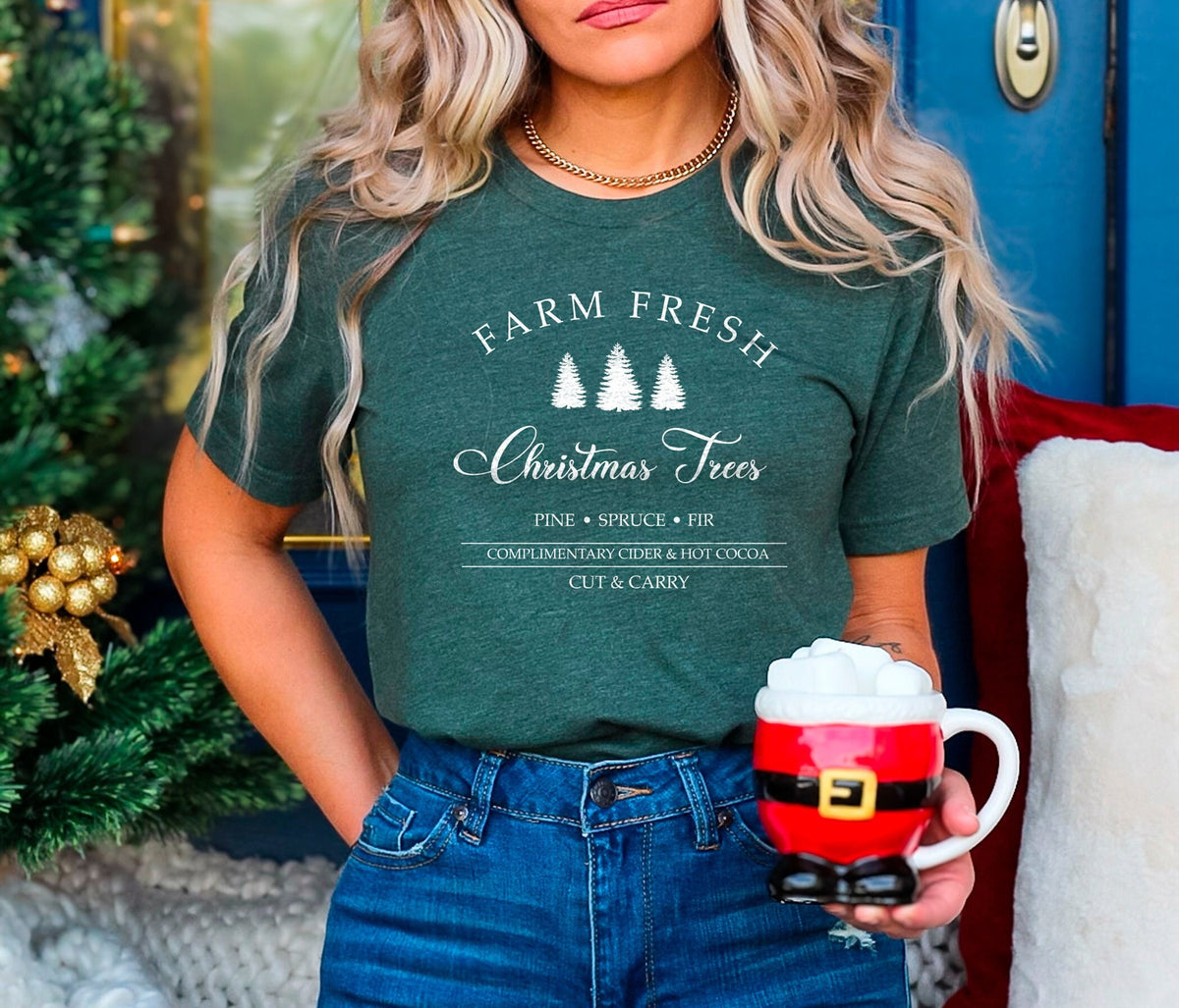 Christmas Shirts Farm Fresh Christmas Trees Christmas Gift for Mom Christmas Gift Shirt Pine Spruce Fir Shirt Winter Tee Unisex Shirt