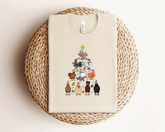 Chicken Christmas Tree Shirt, Cute Chickens Farm Animals Tshirt, Funny Farmer Shirts, Animal Lover Gift Winter Clothing, Xmas Crewneck Gifts