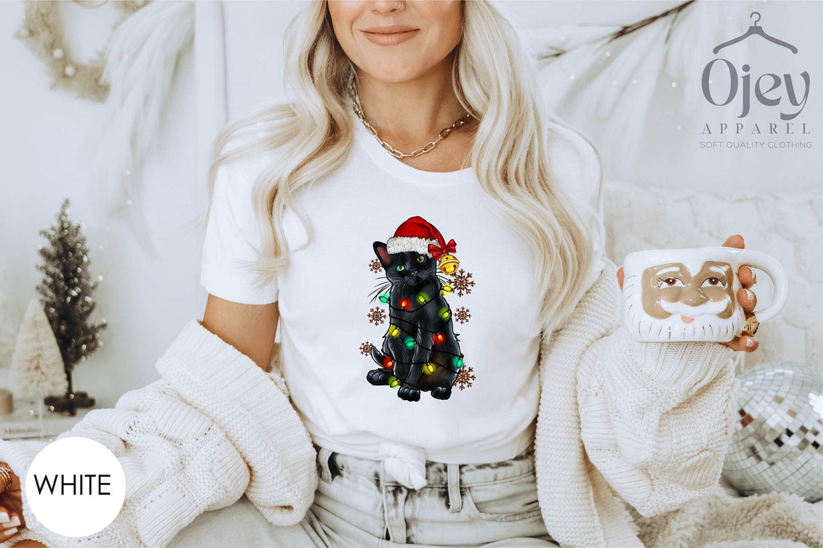 Cat Christmas Shirt, Cat Lover Tshirt, Cat Mom Christmas Shirt, Christmas Cat Light Shirt, Cat Lover Gift, Cat Christmas Shirts for Women