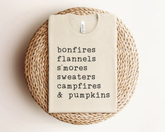 Fall T Shirts, Thanksgiving Shirts, Bonfires Flannels S'mores Sweaters Campfires & Pumpkins, Autumn Shirt, Fall Shirts for Women, Autumn Tee