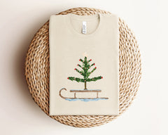 Christmas Sleigh Shirt, Vintage Christmas Shirt, Christmas Tree Tshirt, Cute Christmas Shirt, Xmas Crewneck, Holiday Tshirts, Christmas Gift