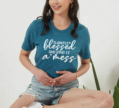 Thanksgiving Shirts, Thankful Shirt, Bless & Kind of A Mess, Fall T Shirts, Autumn Vibes Shirt, Fall Vibes Tees, Women Shirts, Blessed Shirt