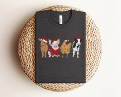 Christmas Farm Animals Shirt, Cute Christmas Shirt, Highland Cow Pig Chicken Tshirt, Funny Christmas Shirt, Holiday Shirts, Christmas Gift