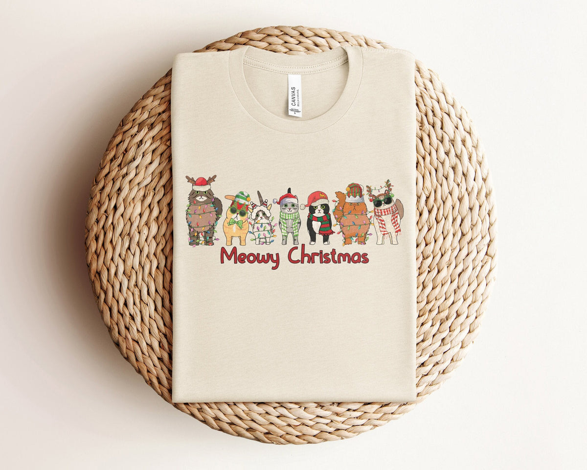 Meowy Christmas Shirt, Cats Christmas Shirt, Cat Lover Tshirt, Cat Mom Shirt, Cat Shirts, Funny Christmas Shirt, Xmas Animal, Christmas Gift