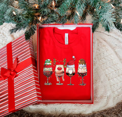 Christmas Wine Shirt, Christmas Spirit Shirt, Wine Lover Gift, Christmas Wine Glasses Shirt, Santa Red Wine Tshirt, Xmas Tee, Christmas Gift