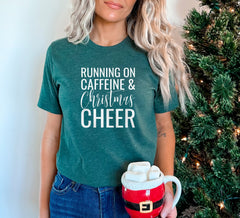 Christmas Shirt, Women's Christmas Shirt, Family Christmas Shirts, Funny Christmas Shirts, Running on Caffeine and Christmas Shirt, Gift