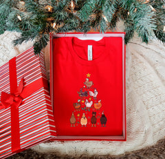Chicken Christmas Tree Shirt, Cute Chickens Farm Animals Tshirt, Funny Farmer Shirts, Animal Lover Gift Winter Clothing, Xmas Crewneck Gifts