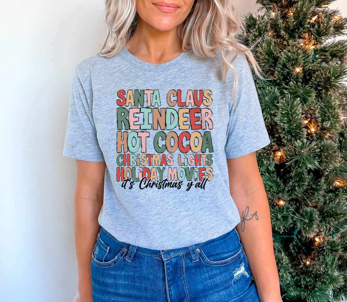 Santa Claus Reindeer Hot Cocoa Shirt, Christmas Lights T-Shirt, Santa Tee, Christmas Vibes Shirt, Santa Claus, Winter Clothing, Xmas Gifts