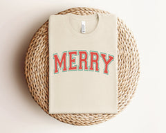 Merry Christmas Shirt, Christmas Crewneck, Merry Shirt, Retro Christmas, Handmade Clothing, Holiday Fashion, Christmas Gifts For Women