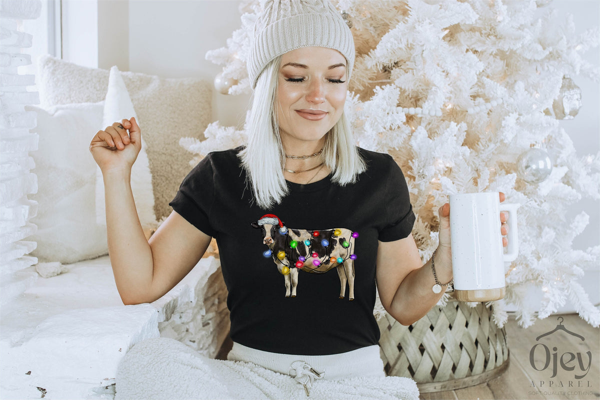 Christmas Cow Shirt, Funny Christmas Shirt, Cow Lover Gift, Christmas Farm T-Shirt, Cow Lover Shirt, Winter Clothing, Christmas Gifts Women
