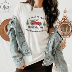 Farm Fresh Christmas Trees Shirt, Farmhouse Christmas, Christmas Truck Shirt, Christmas Farm Gift Shirt, Handmade Clothing, Holiday Fashion