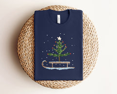 Christmas Sleigh Shirt, Vintage Christmas Shirt, Christmas Tree Tshirt, Cute Christmas Shirt, Xmas Crewneck, Holiday Tshirts, Christmas Gift