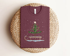Christmas Sleigh Shirt, Vintage Christmas Shirt, Christmas Tree Tshirt, Cute Christmas Shirt, Xmas Crewneck, Holiday Tshirts, Christmas Gift