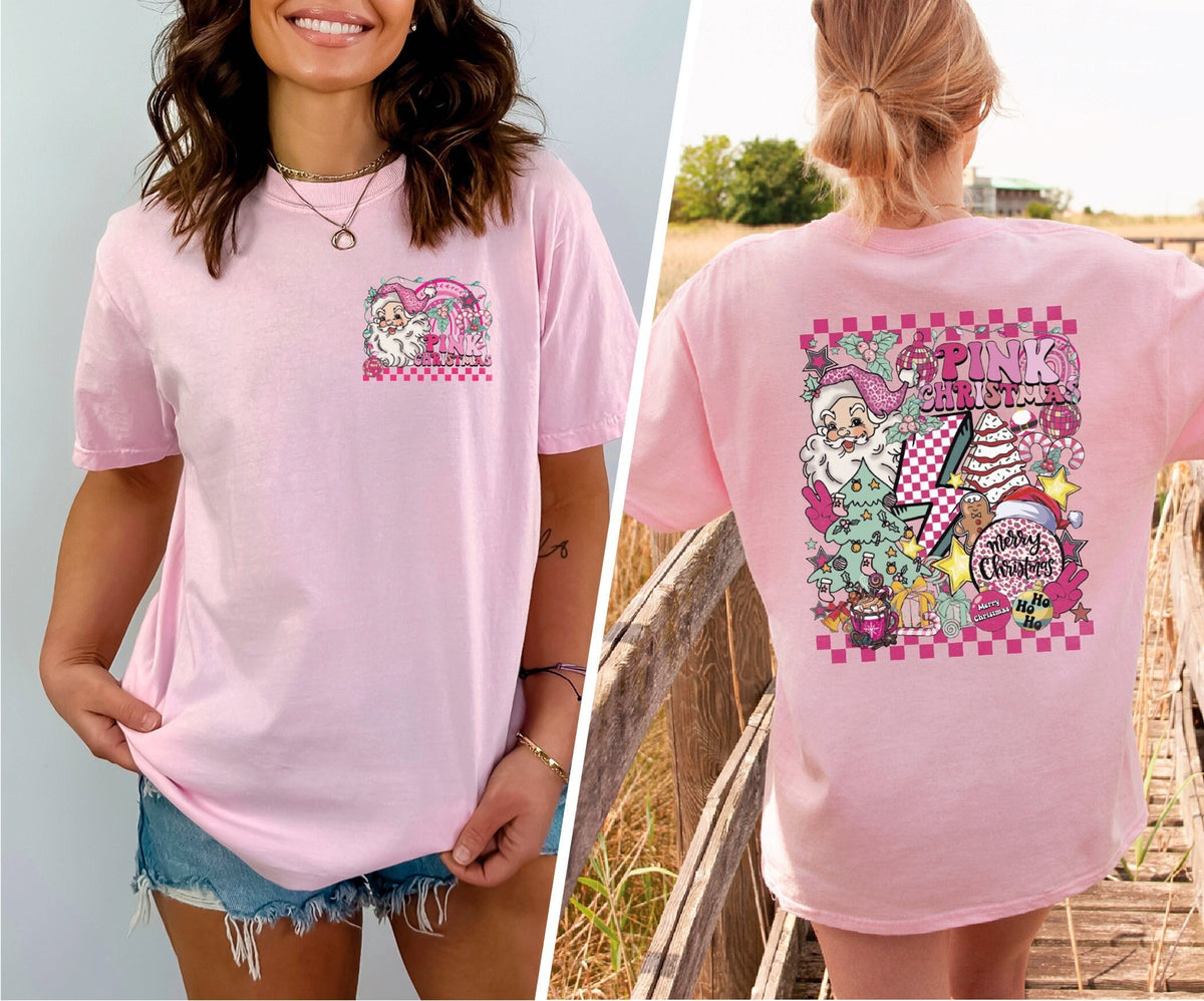 Pink Christmas Shirt, Womens Christmas Shirt, Pink Santa Lightning Bolt Shirt, Xmas, Retro Christmas Tshirt, Merry Christmas, Christmas Gift