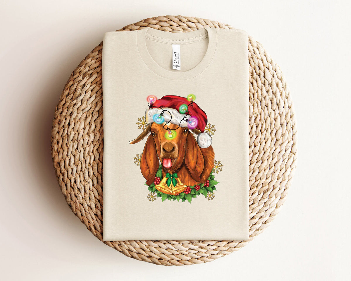 Funny Goat Santa Hat Shirt, Goat Christmas Shirt, Funny Animal Shirt, Christmas Farm Animals, Farm Girl Shirt, Xmas, Farmer Christmas Gift