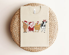 Christmas Farm Animals Shirt, Cute Christmas Shirt, Highland Cow Pig Chicken Tshirt, Funny Christmas Shirt, Holiday Shirts, Christmas Gift