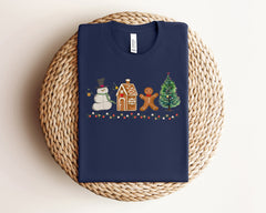 Christmas Snowman Gingerbread House Tree Shirt, Cute Christmas Shirt, Xmas, Vintage Christmas, Christmas Lights Shirt, Christmas Gift Women