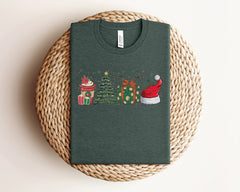 Christmas Latte Tree Gift Box Santa Hat Shirt, Vintage Christmas Shirt, Holiday Tshirts, Coffee Lovers Tshirt, Winter Shirt, Christmas Gifts