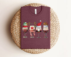 Christmas Wine Shirt, Christmas Spirit Shirt, Wine Lover Gift, Christmas Wine Glasses Shirt, Santa Red Wine Tshirt, Xmas Tee, Christmas Gift