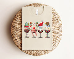 Christmas Wine Shirt, Christmas Spirit Shirt, Wine Lover Gift, Christmas Wine Glasses Shirt, Santa Red Wine Tshirt, Xmas Tee, Christmas Gift
