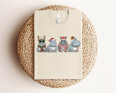 Christmas Hippopotamus Shirt, Retro Hippo Christmas Light Shirt, Funny Christmas Shirt, Hippo Gift, Christmas Animal Shirt, Christmas Gift