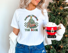 Retro Dashing Through The Book Shirt, Christmas Book Tree Shirt, Reading Lover Gift, Librarian Shirt, Bookworm Shirt, Teacher Christmas Gift
