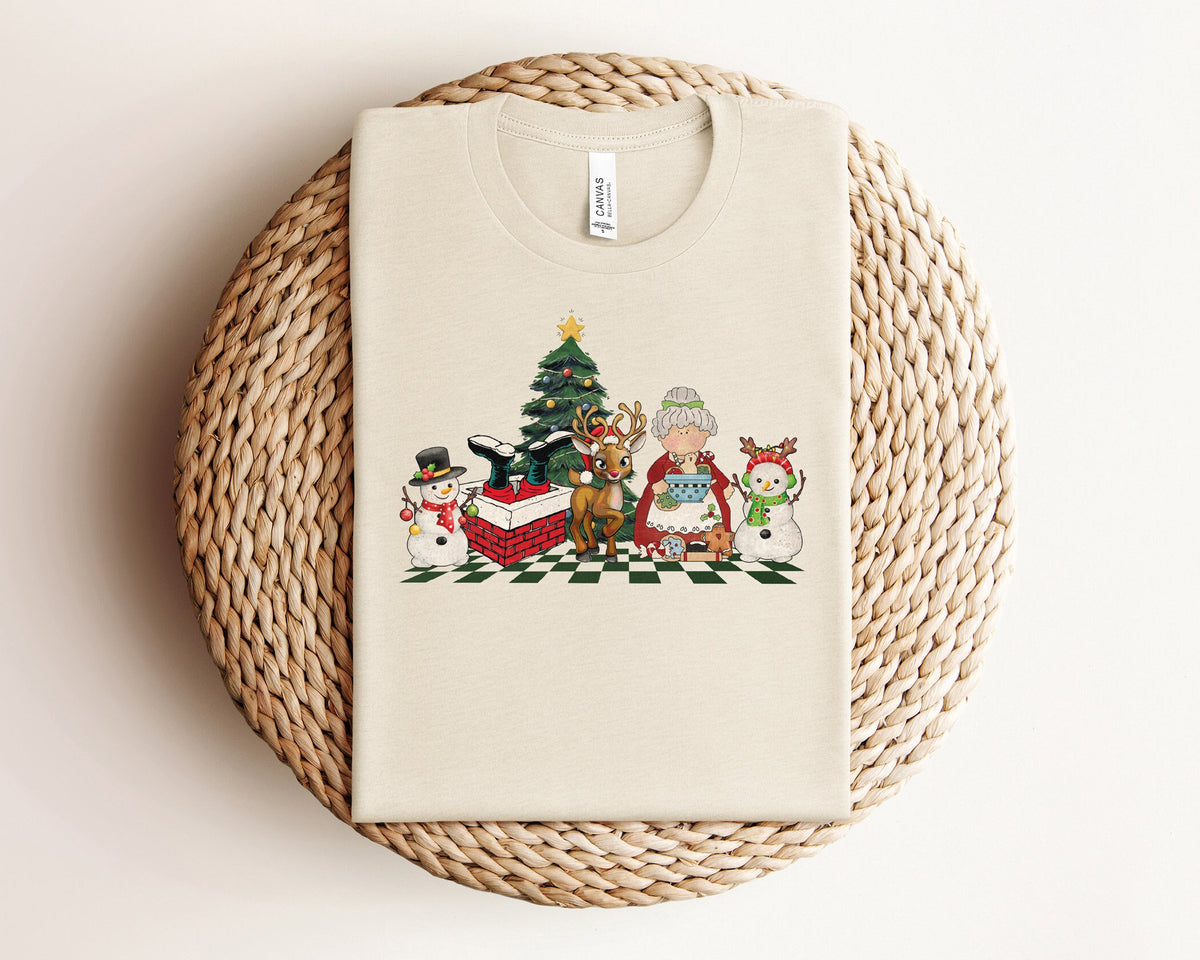 Funny Christmas Characters Shirt, Retro Christmas Snowman Upside Down Santa Reindeer Shirt, Holiday Tshirts, Winter Shirt, Christmas Gifts