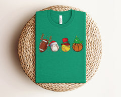 Christmas Sports Shirt, Sports Balls Xmas Tshirt, Christmas Football Baseball Hockey Tennis Basketball Santa Hat Shirt, Sports Lover Gifts